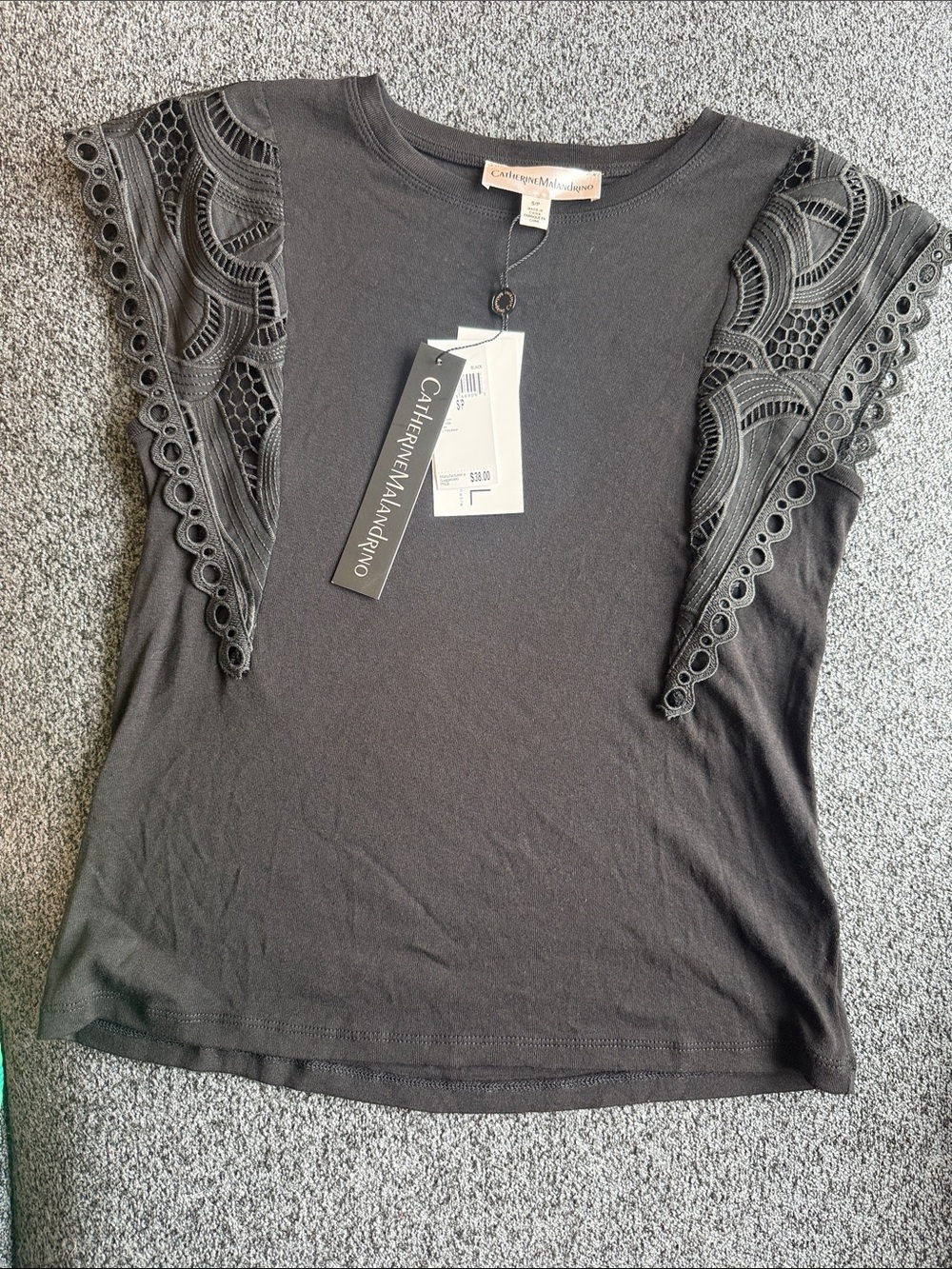 Catherine Malandrino Black Lace-Trim Tank Top